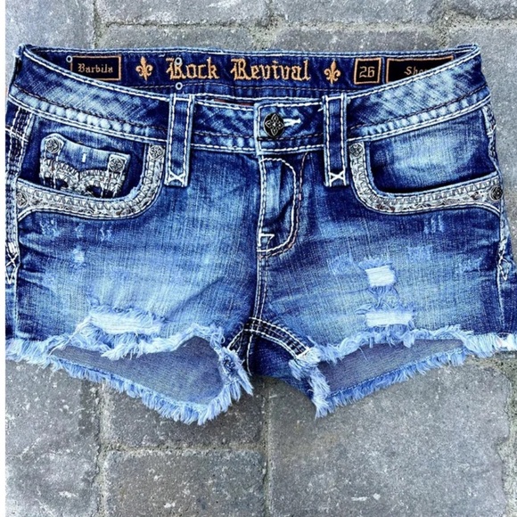 Rock Revival Distressed Blue Jean Shorts - Picture 1 of 4